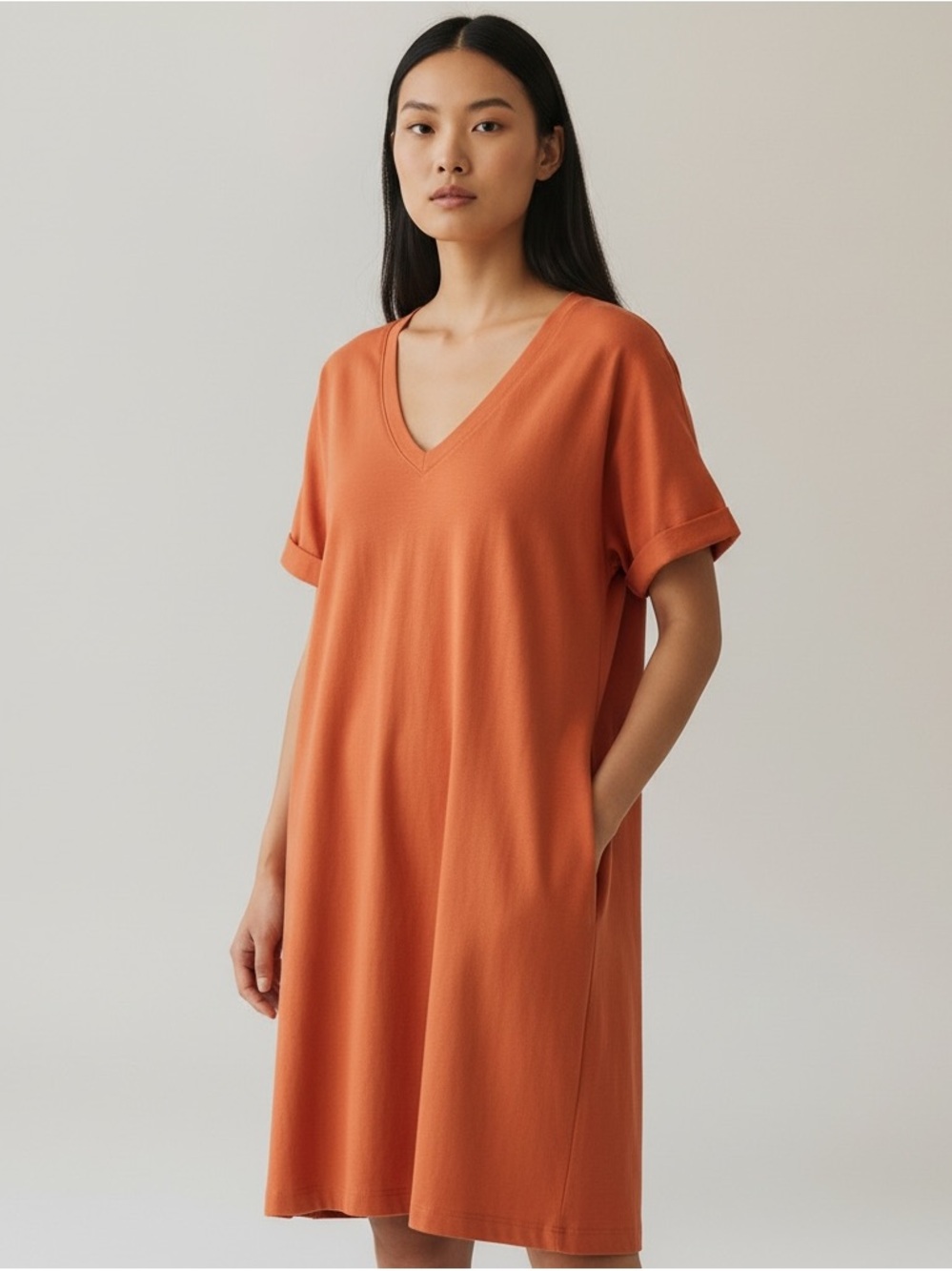 Garnet Hill Everyday T-Shirt Dress, French Terry Orange size Small Soft Comfy